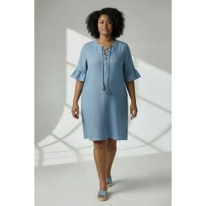 VINEYARD VINES Chambray Flutter Sleeve Lace Up Dress SIZE 16 Summer Preppy